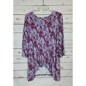 LOGO By Lori Goldstein QVC Women's XL Extra Large Purple 3/4 Sleeves Tunic Top